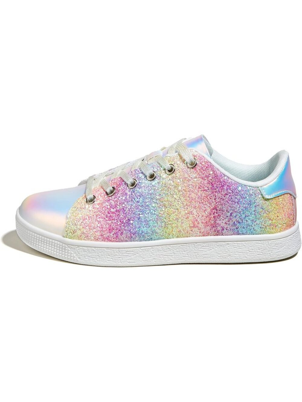 Women's Rainbow Bling Shiny Sparkle Bedazzled Laceup Fashion Sneaker for Walking